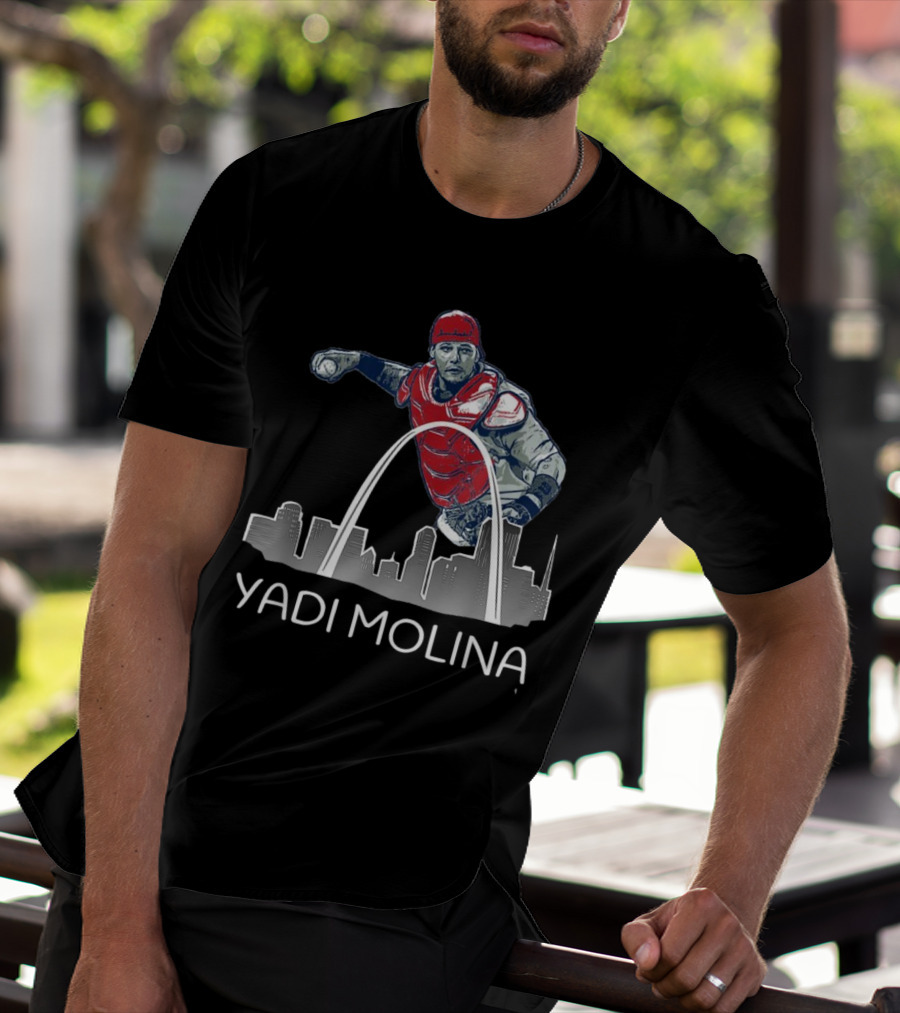 Yadi Molina St. Louis Skyline Arch Baseball T-Shirt