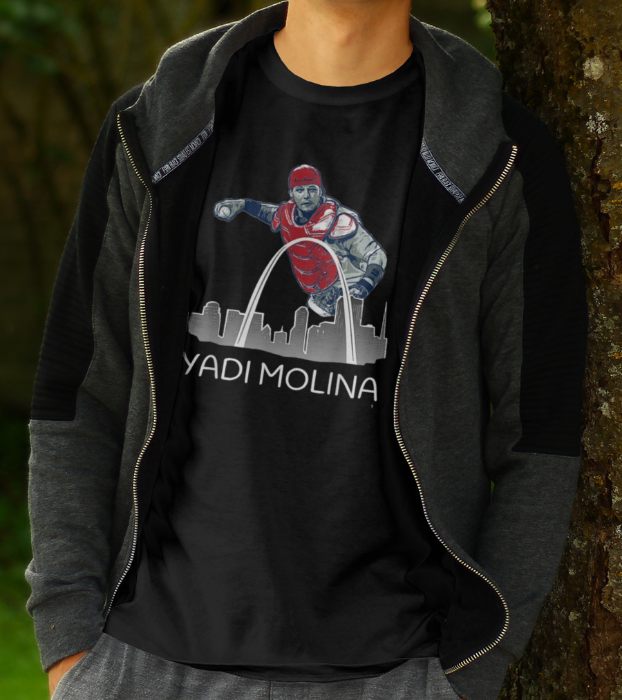 Yadi Molina St. Louis Skyline Arch Baseball T-Shirt