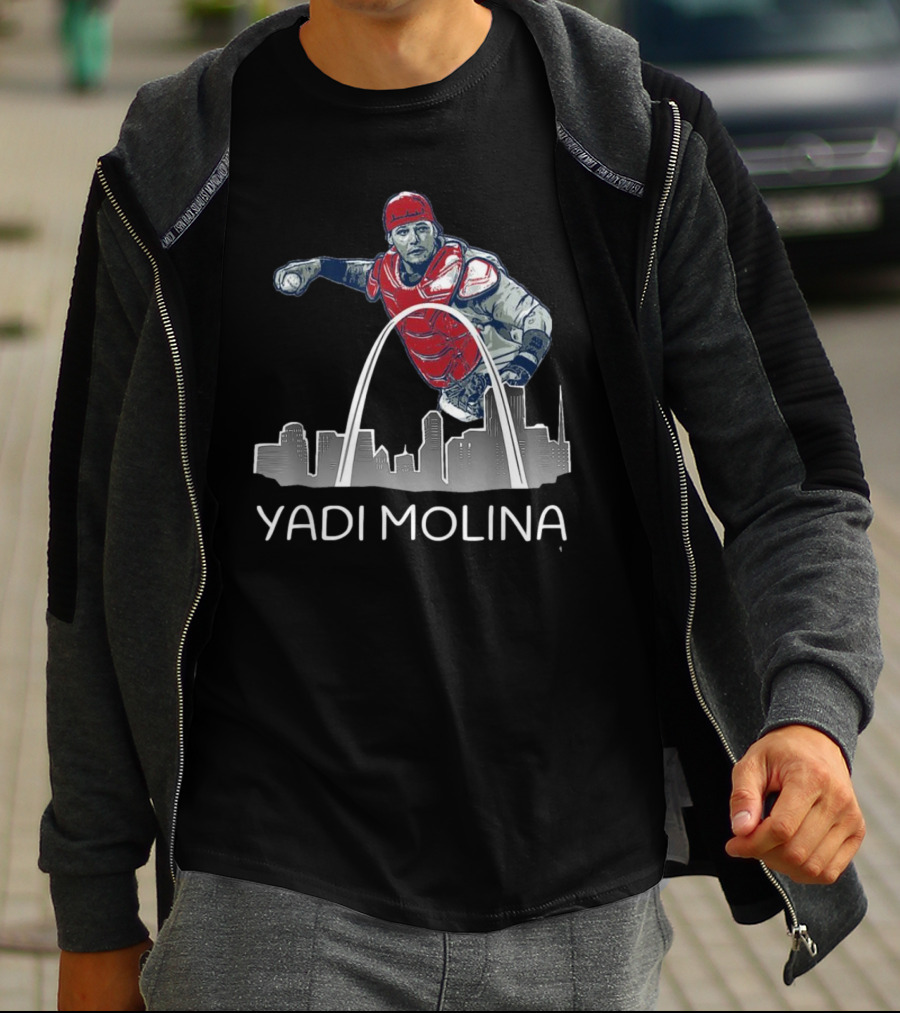 Yadi Molina St. Louis Skyline Arch Baseball T-Shirt