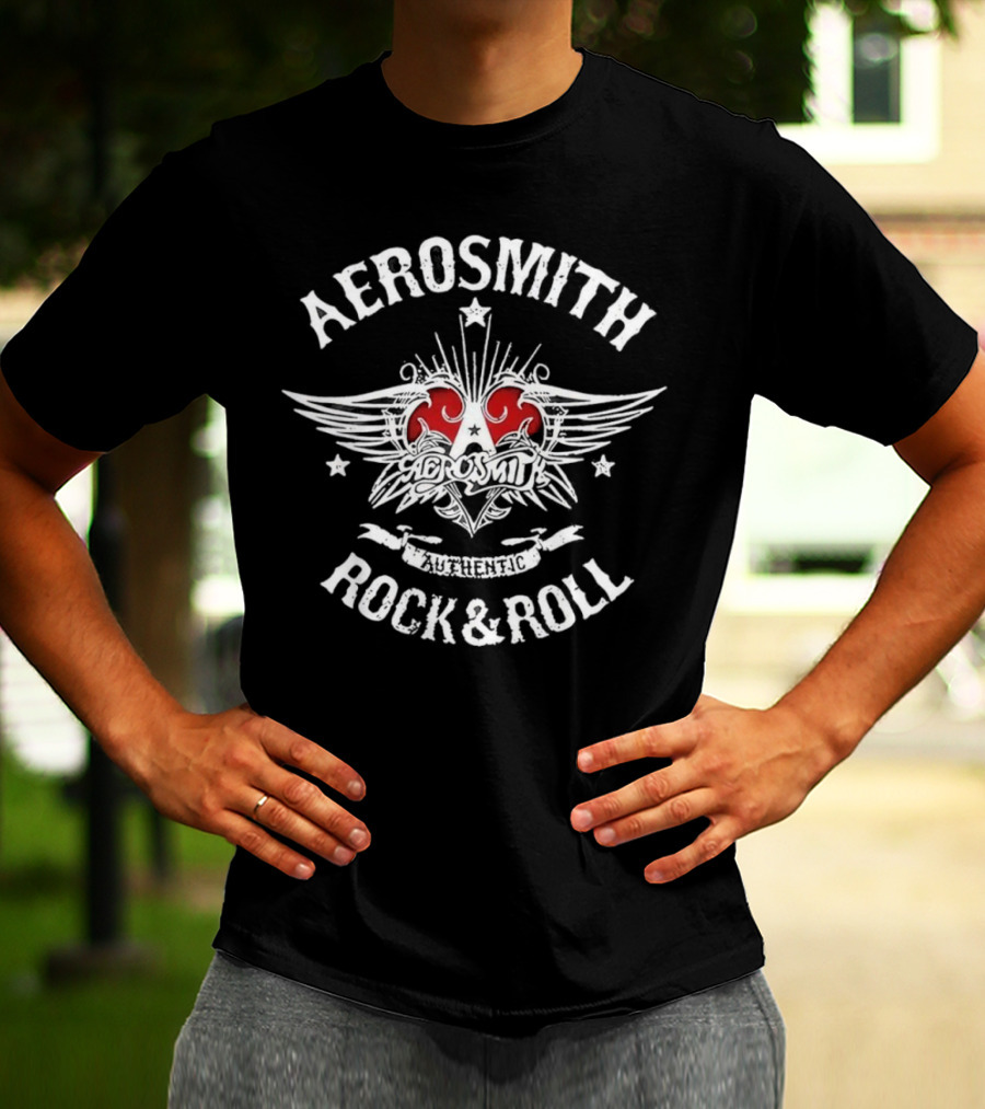 Aerosmith Authentic Rock And Roll Wings And Heart T-Shirt