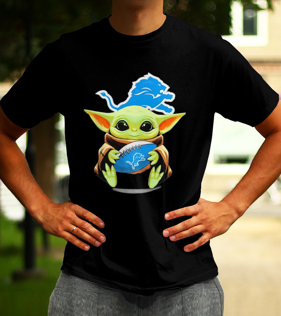 Baby Yoda Detroit Lions Football Fan T-Shirt