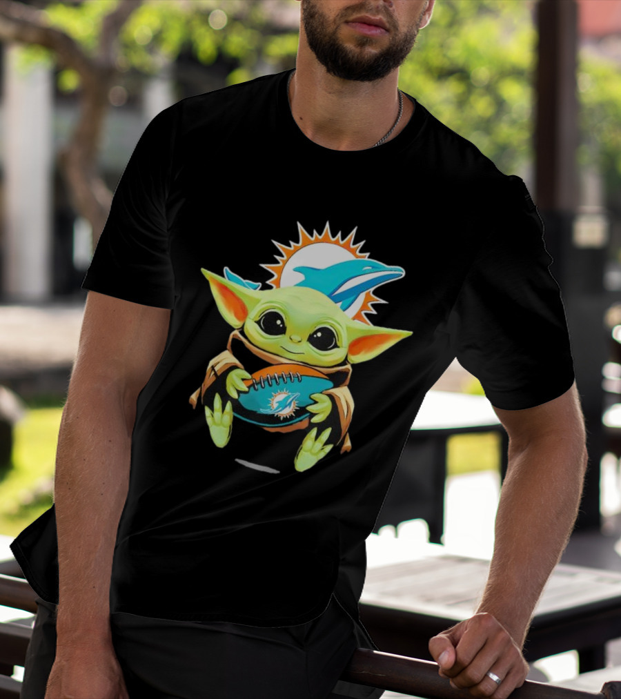 Baby Yoda Miami Dolphins Football Fan T-Shirt