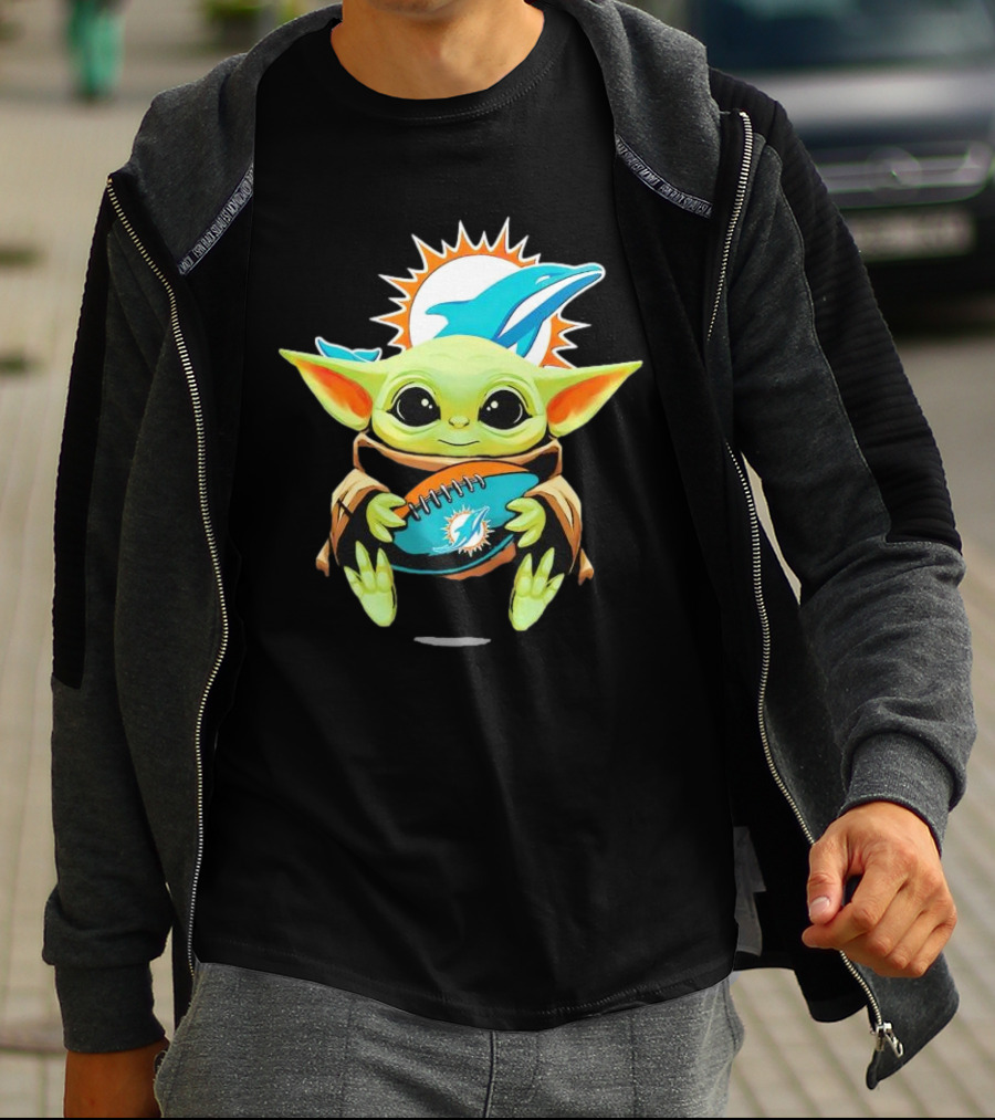 Baby Yoda Miami Dolphins Football Fan T-Shirt