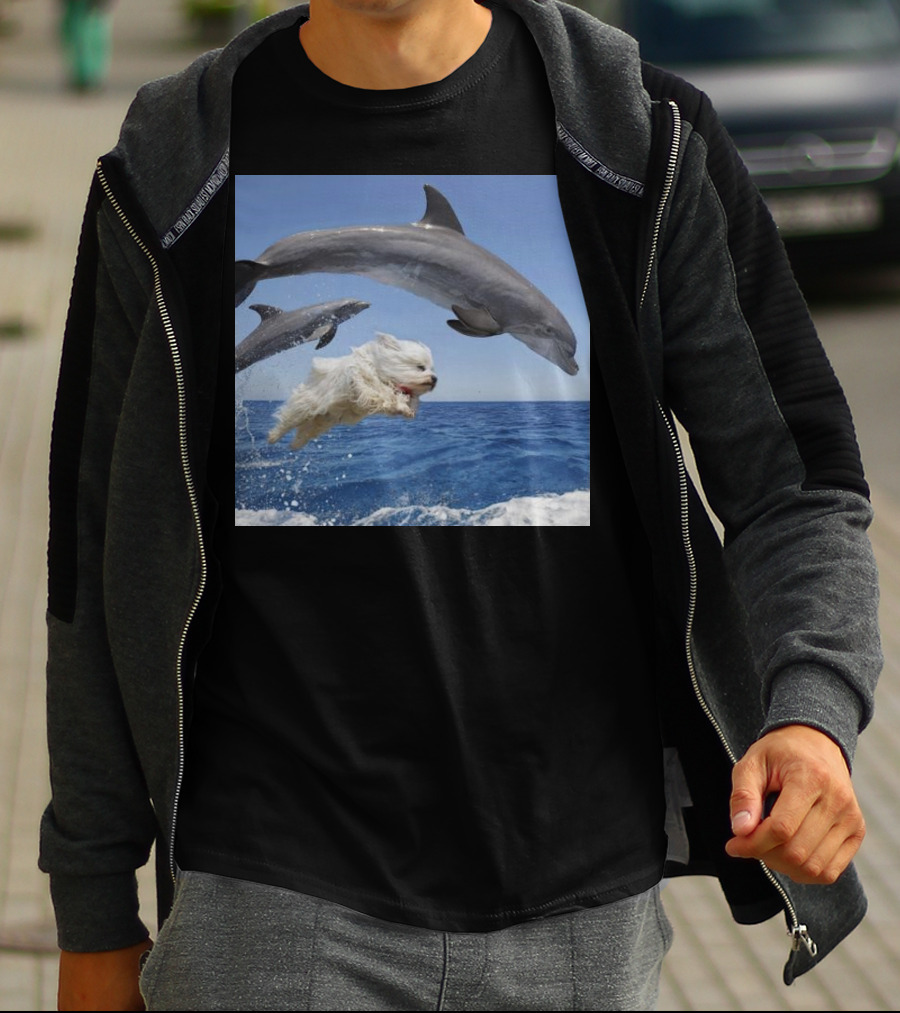 Dog Leaping With Dolphins Ocean Adventure T-Shirt