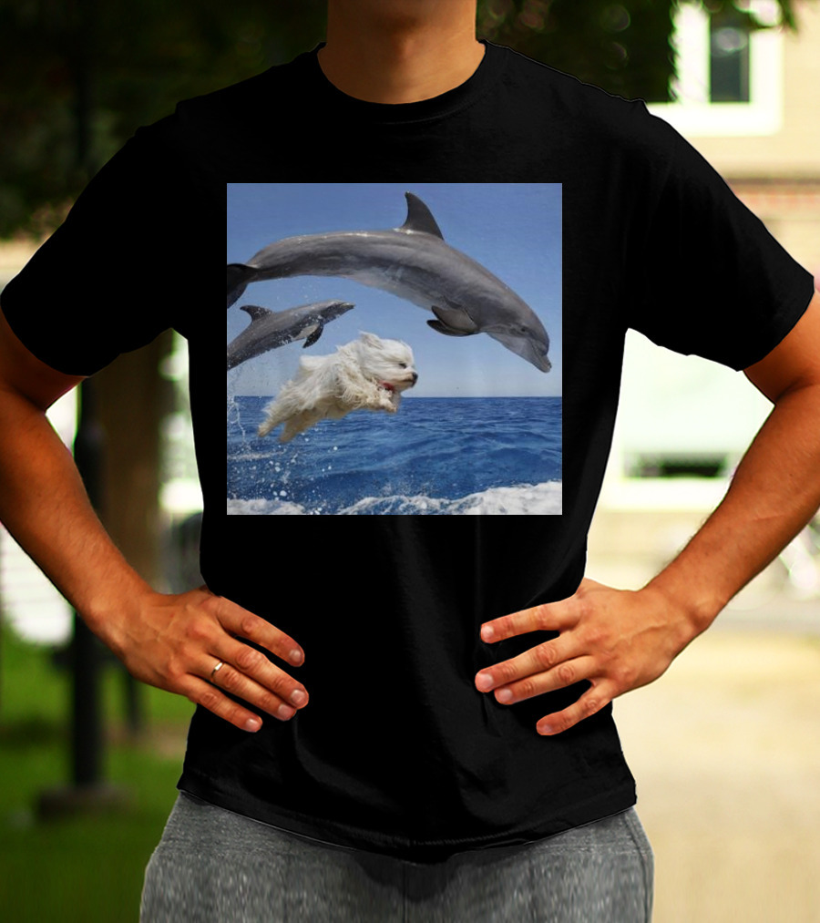 Dog Leaping With Dolphins Ocean Adventure T-Shirt