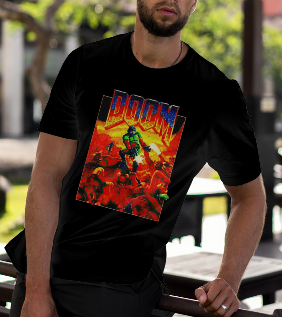 DOOM Welcome To Hell Iconic Demon Battle Scene T-Shirt