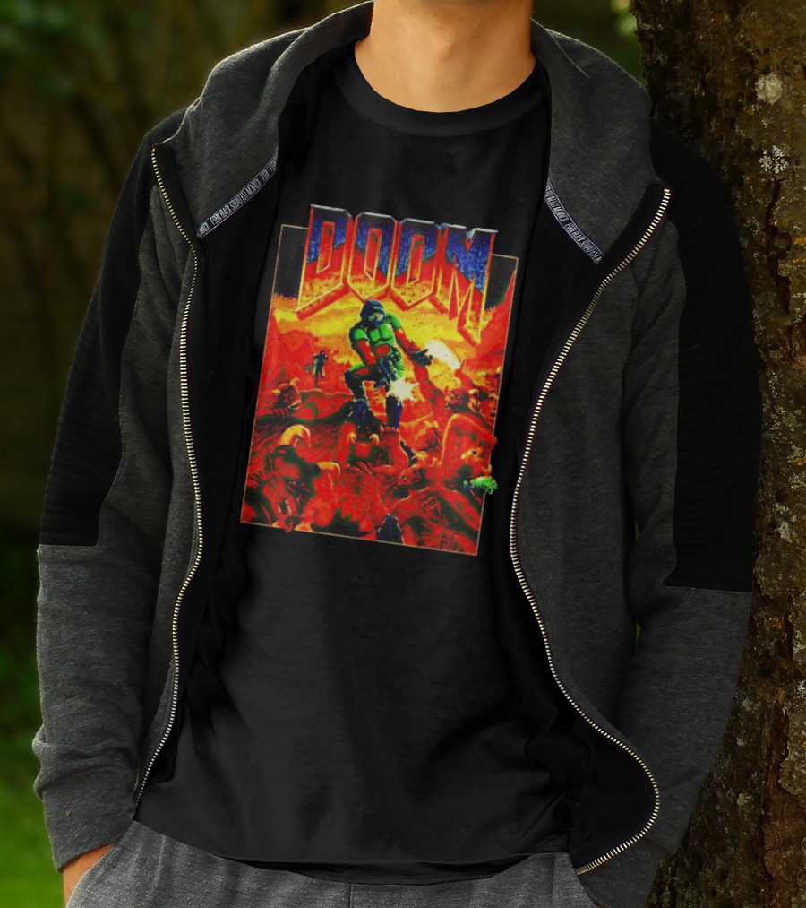 DOOM Welcome To Hell Iconic Demon Battle Scene T-Shirt