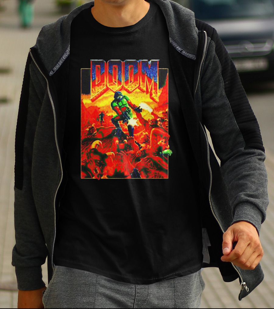 DOOM Welcome To Hell Iconic Demon Battle Scene T-Shirt