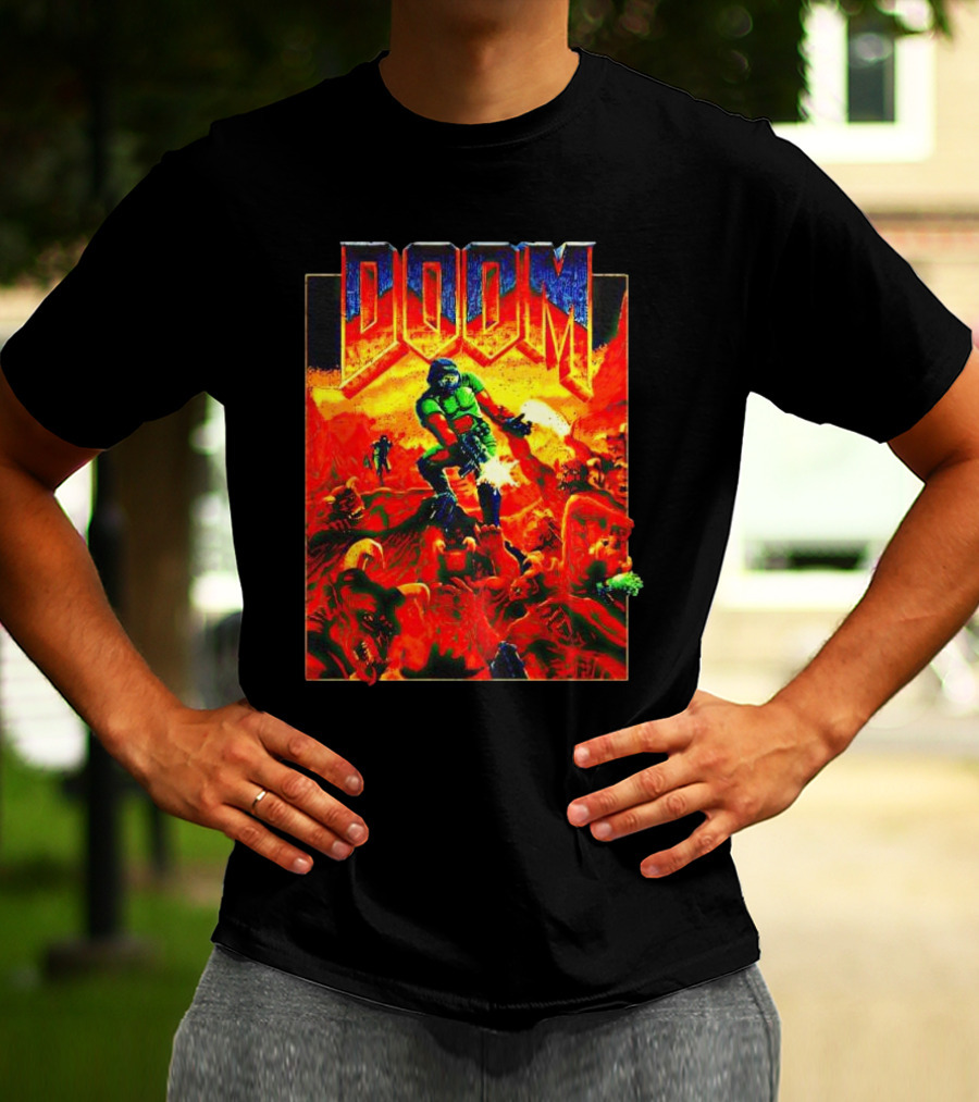 DOOM Welcome To Hell Iconic Demon Battle Scene T-Shirt