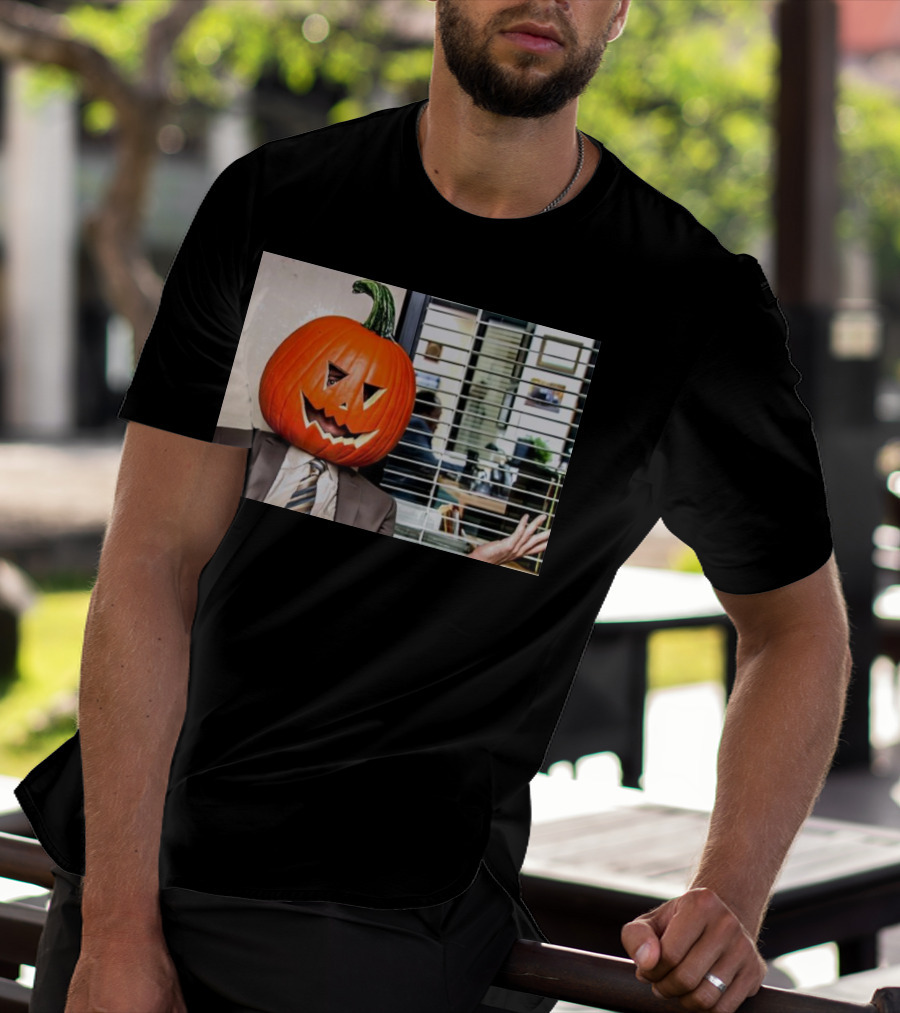 Dwight Schrute Pumpkin Head Halloween Office Scene T-Shirt