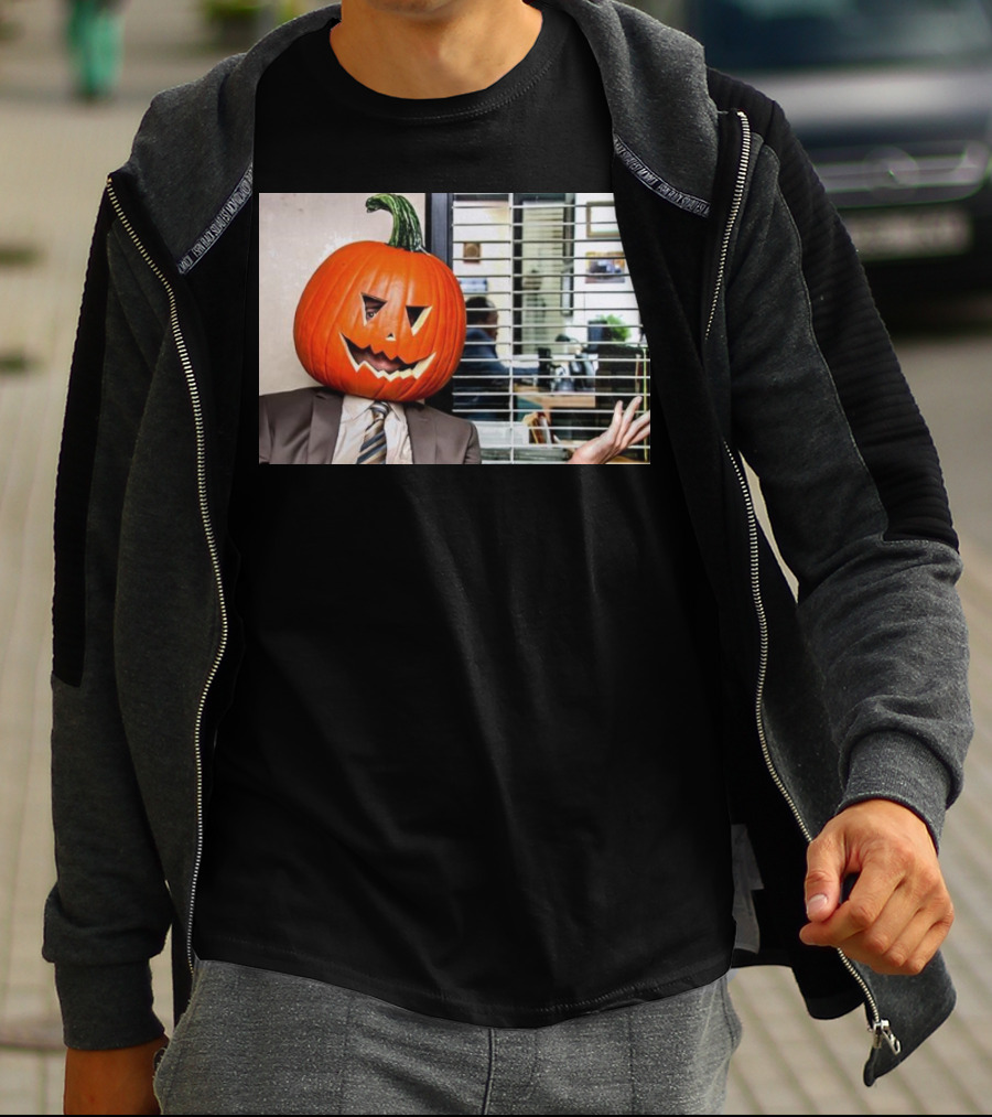Dwight Schrute Pumpkin Head Halloween Office Scene T-Shirt