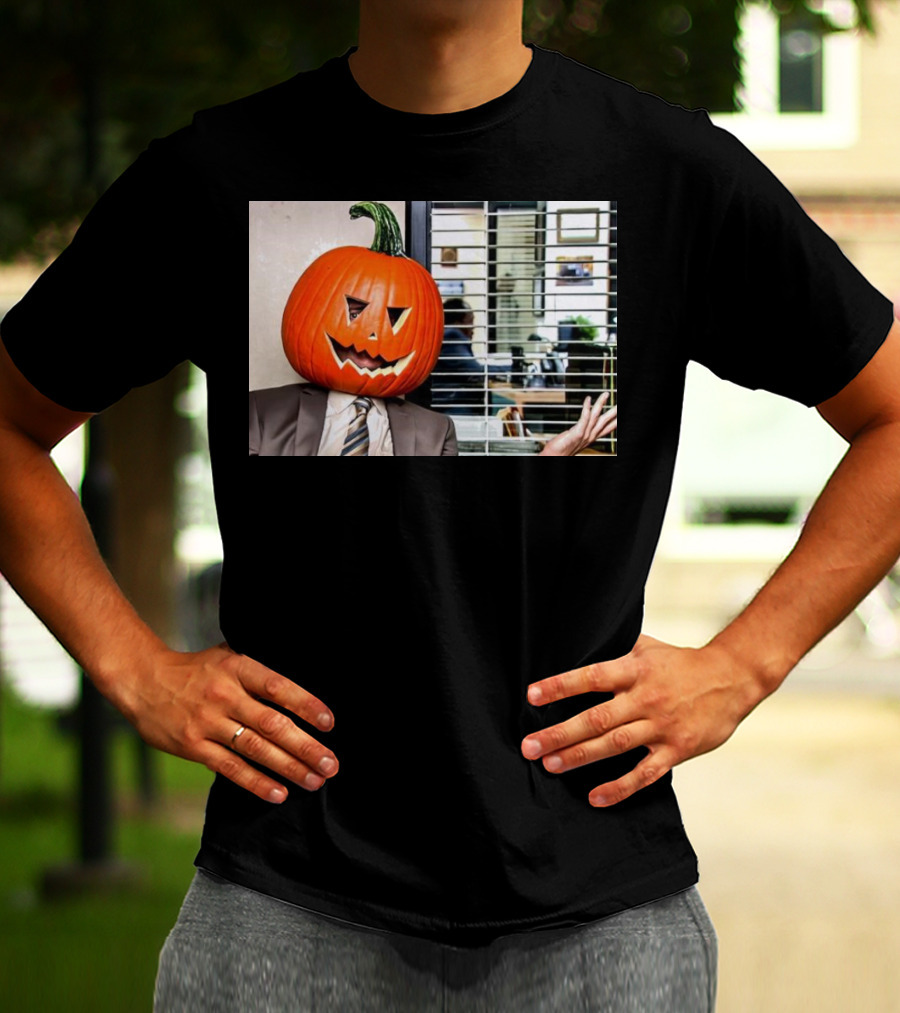 Dwight Schrute Pumpkin Head Halloween Office Scene T-Shirt