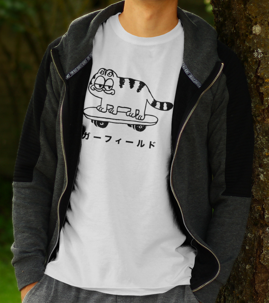 Garfield Cat Skateboard ガーフィールド T-Shirt
