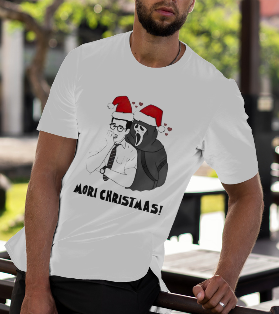 Ghostface Mori Christmas Santa Hats And Hearts T-Shirt