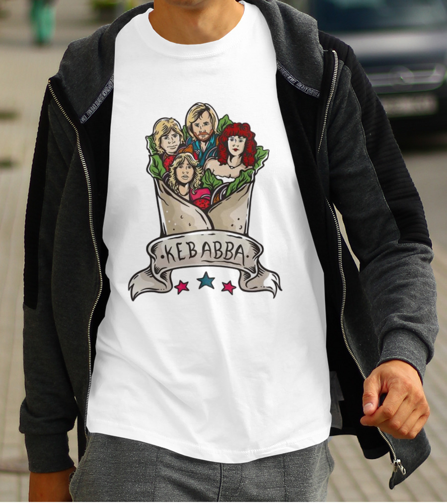 Kebabba Kebab 70s Style Characters In Wrap With Stars T-Shirt