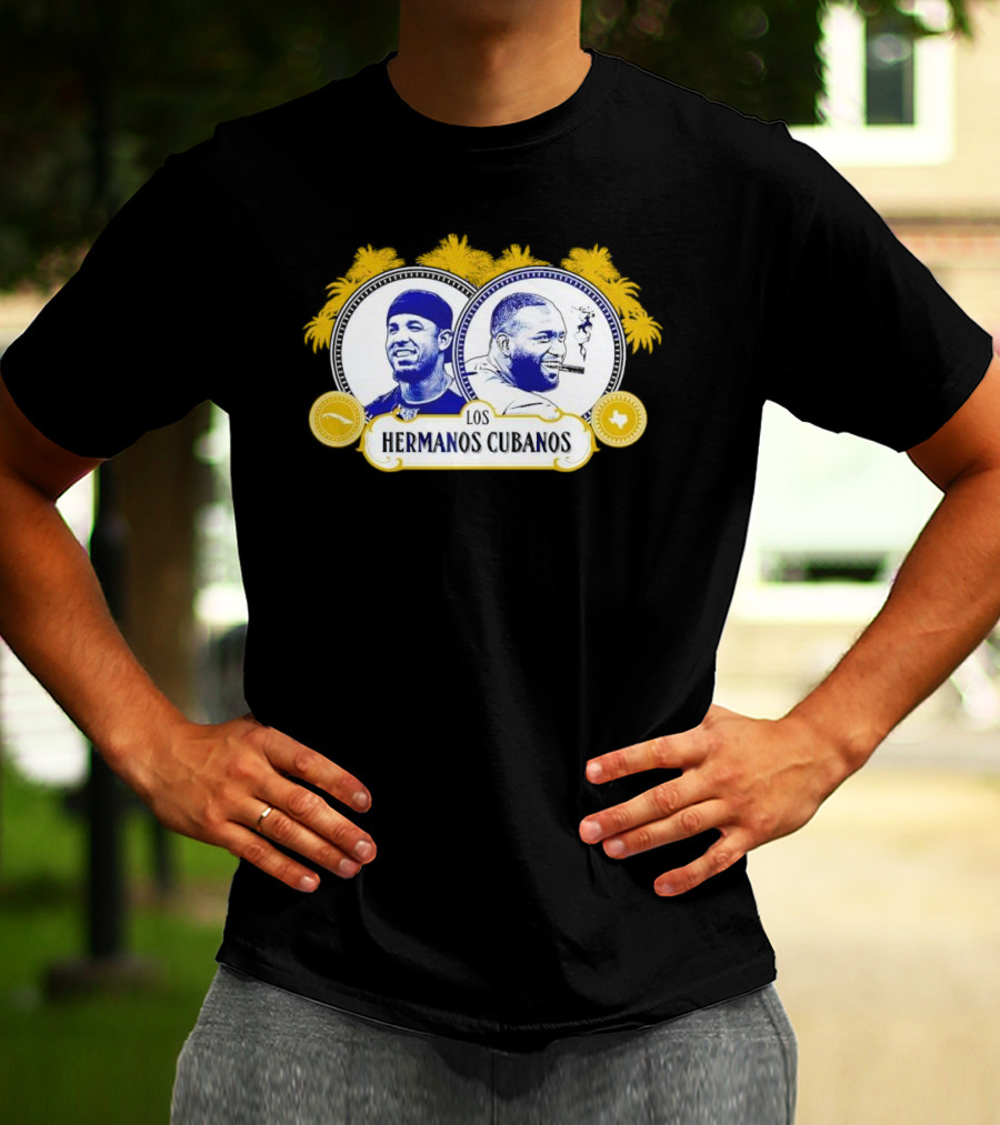 Los Hermanos Cubanos Cuban Baseball Brothers With Palm Trees And Texas T-Shirt