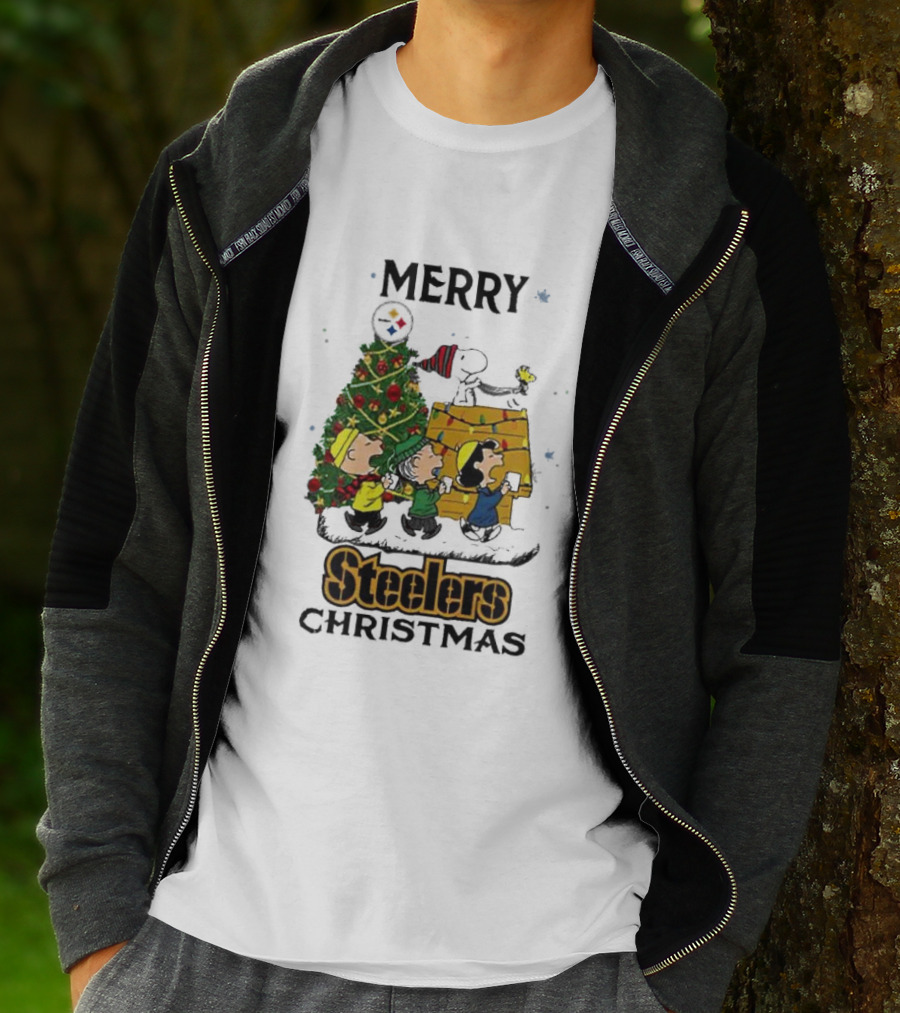 Merry Christmas Pittsburgh Steelers Peanuts Characters T-Shirt
