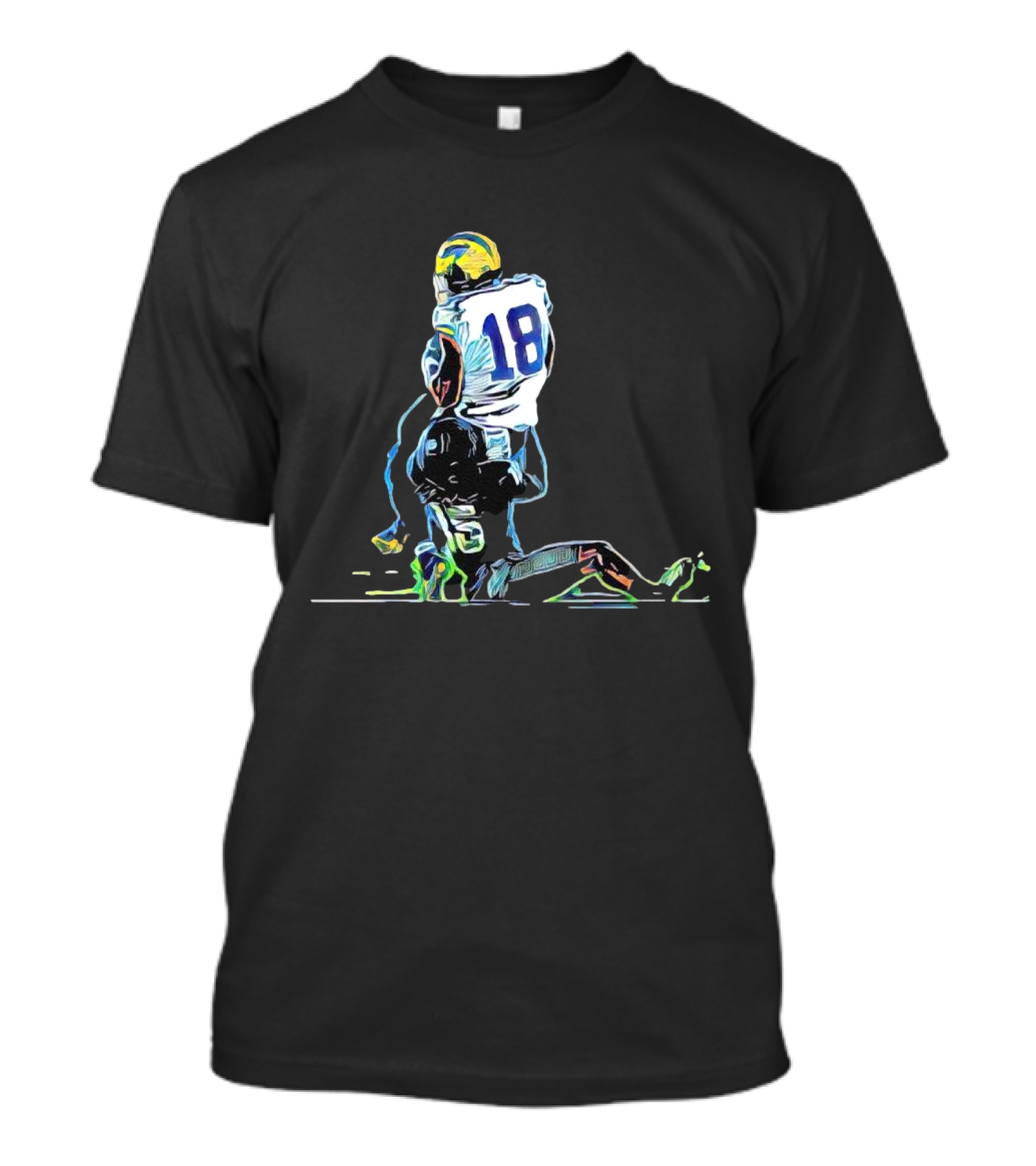 Michigan Wolverines Colston Loveland 18 Neon Football Sketch T-Shirt