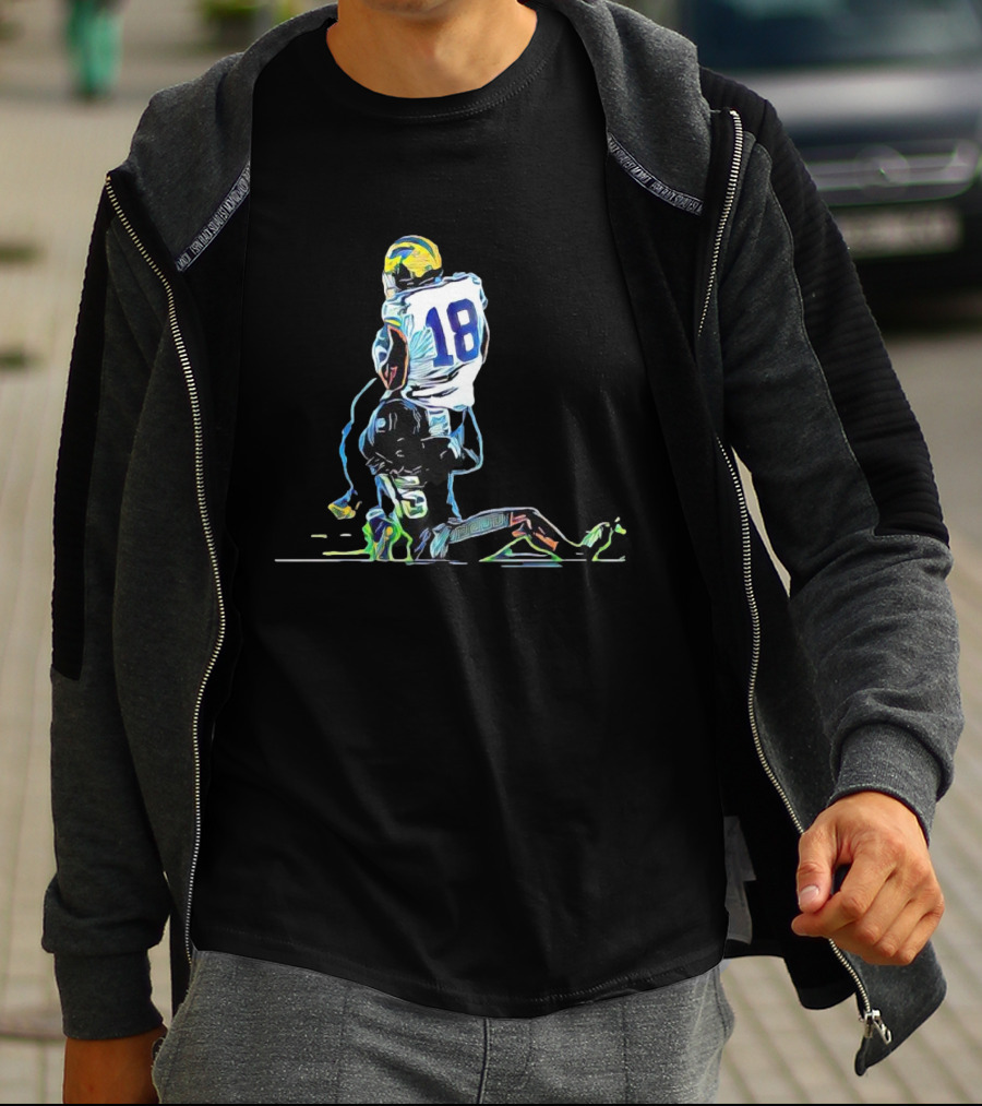 Michigan Wolverines Colston Loveland 18 Neon Football Sketch T-Shirt