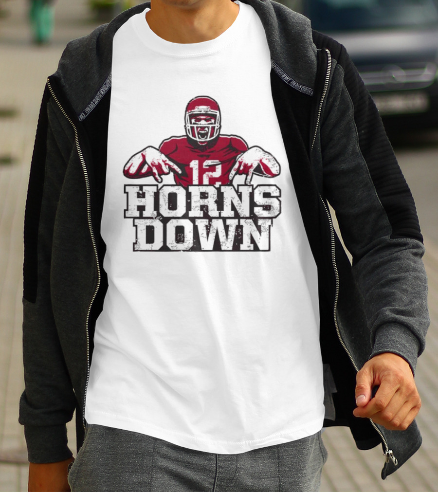 Oklahoma College Number 12 Horns Down Football Player Gesture T-Shirt