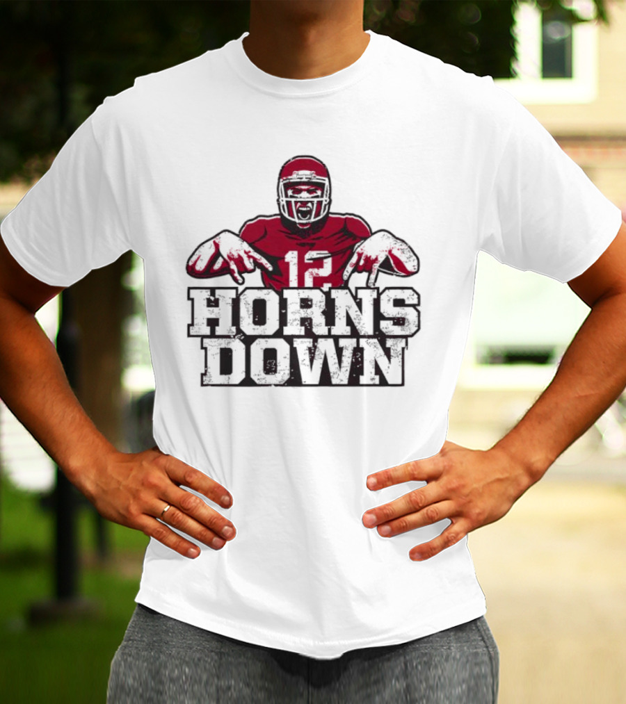 Oklahoma College Number 12 Horns Down Football Player Gesture T-Shirt
