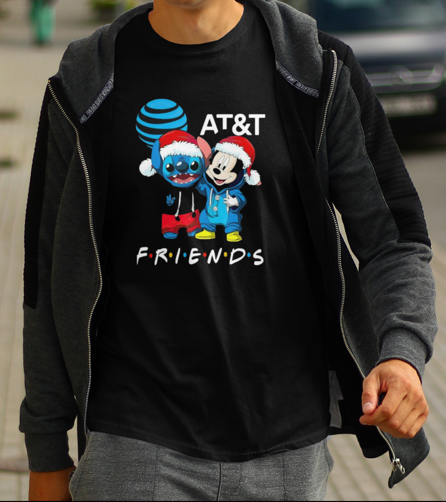AT&T Christmas Friends Stitch And Mickey Mouse Holiday Cheer T-Shirt