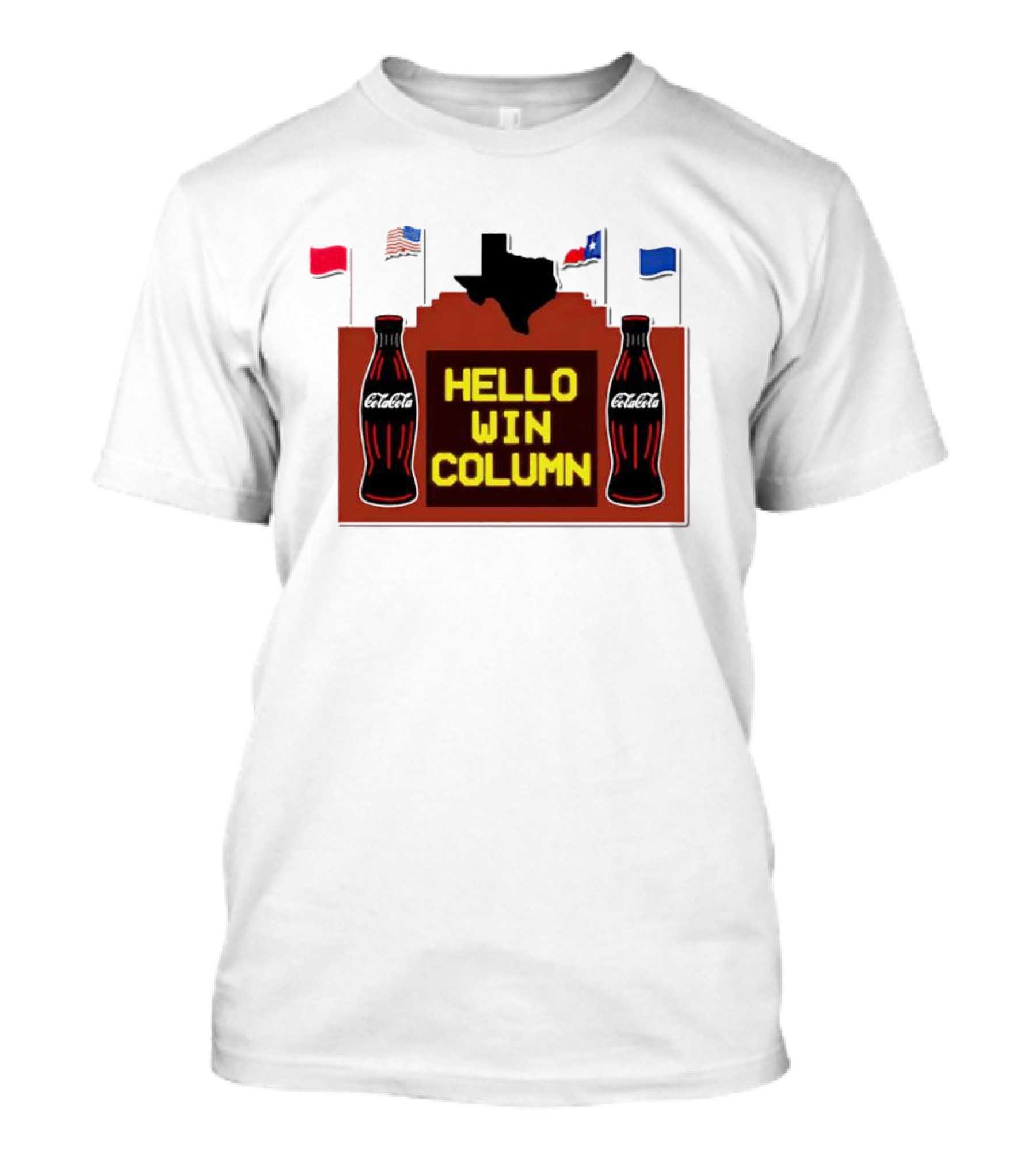 Hello Win Column Texas Rangers Flags Coca-Cola T-Shirt