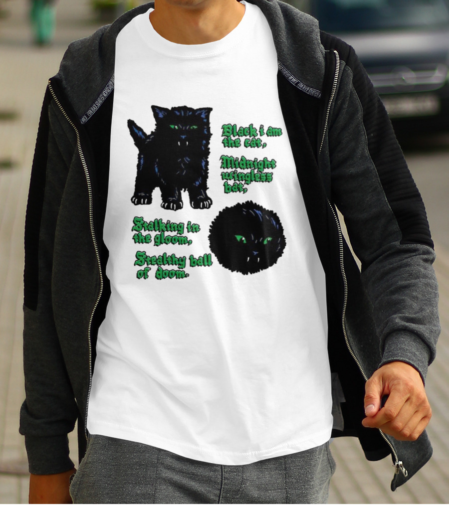 Black I Am The Cat Midnight Wingless Bat Stalking In The Gloom Stealthy Ball Of Doom T-Shirt