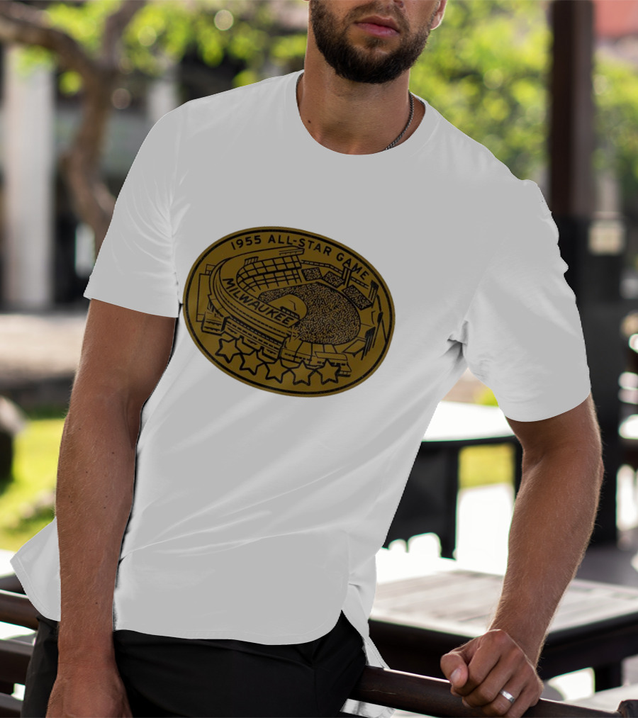 Milwaukee 1955 All-Star Game Stadium Five Stars Emblem T-Shirt