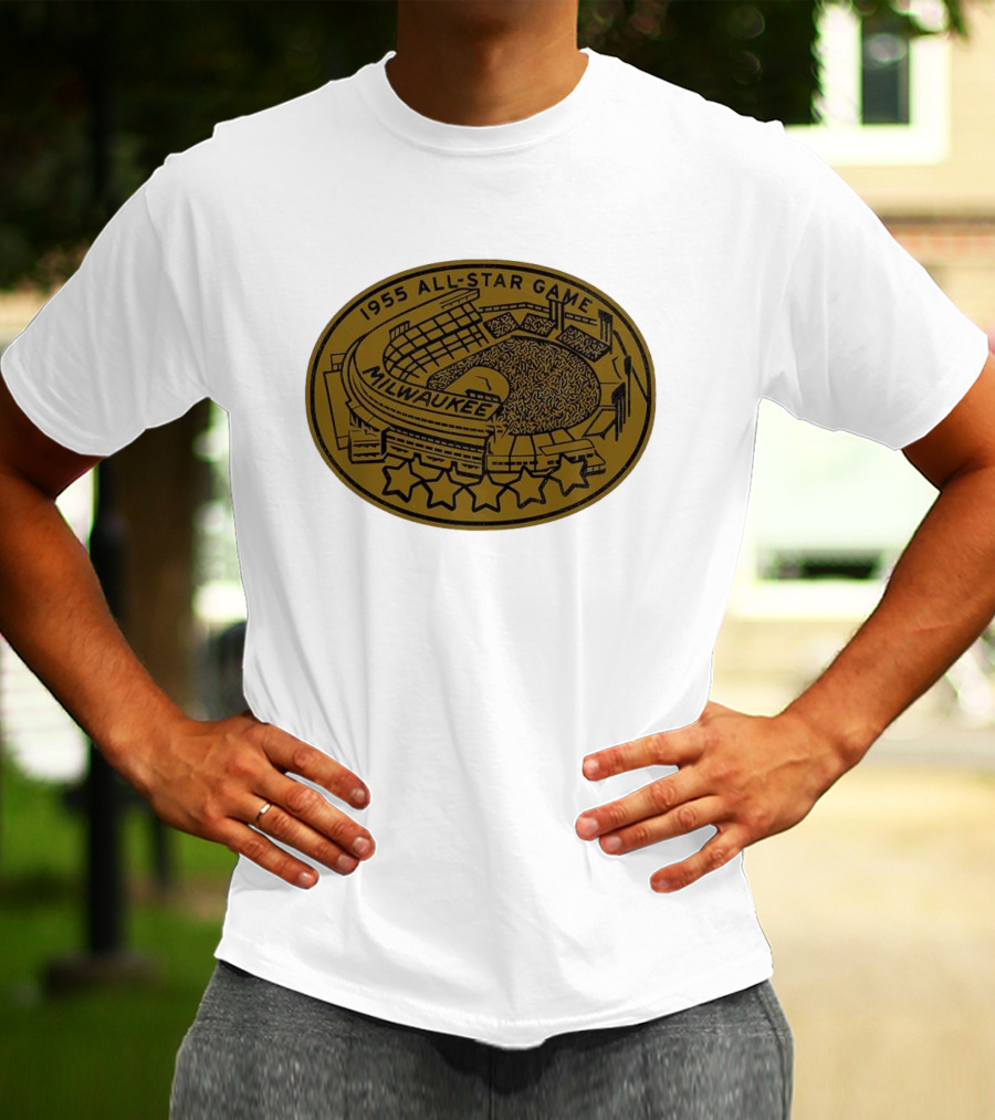 Milwaukee 1955 All-Star Game Stadium Five Stars Emblem T-Shirt