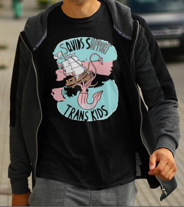 LGBT Squids Support Trans Kids With Pirate Ship T-Shirt
