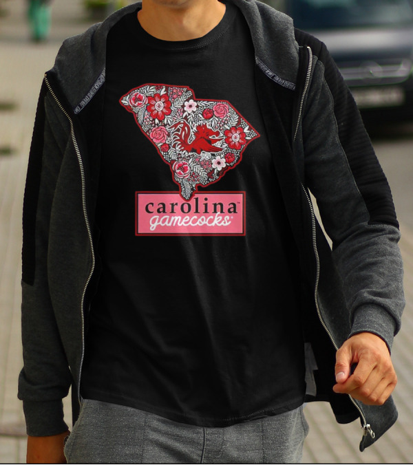 Carolina Gamecocks Floral South Carolina State Outline T-Shirt
