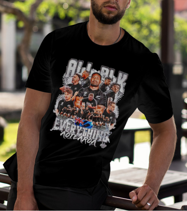 All Blk Everything AoteAroa Rugby Team Haka New Zealand Flag Ferns T-Shirt