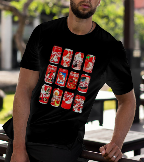 Coca Cola Santa Claus Cans Collection Vintage Holiday T-Shirt