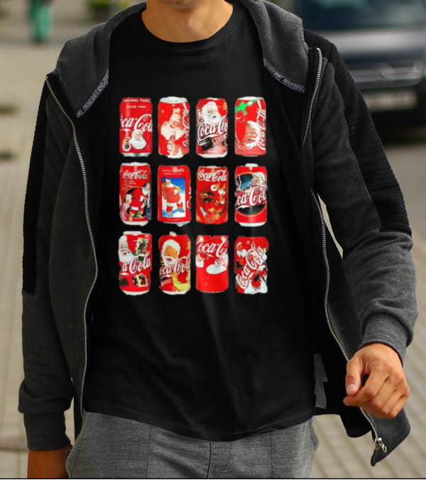 Coca Cola Santa Claus Cans Collection Vintage Holiday T-Shirt