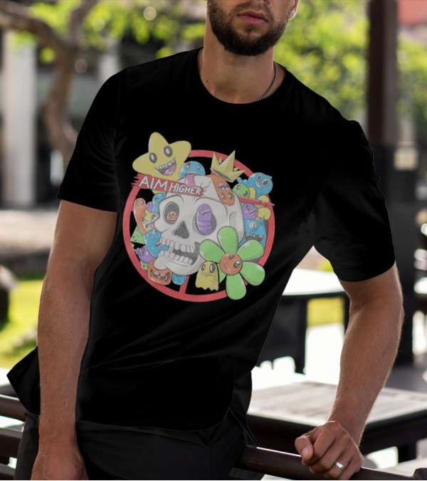 Friends N Monsters Aim Higher Cotton Candy Skull Star Flower T-Shirt