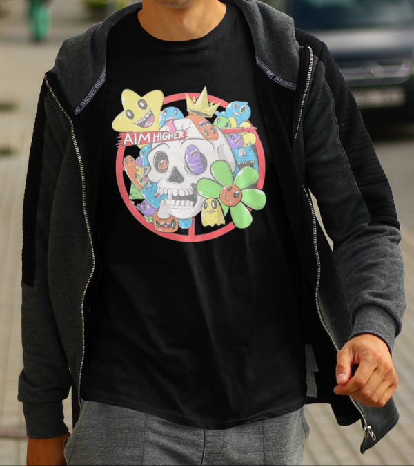 Friends N Monsters Aim Higher Cotton Candy Skull Star Flower T-Shirt