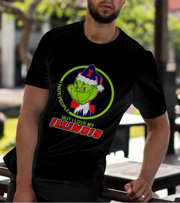 Grinch I Hate People But I Love My Illinois Holiday Spirit T-Shirt