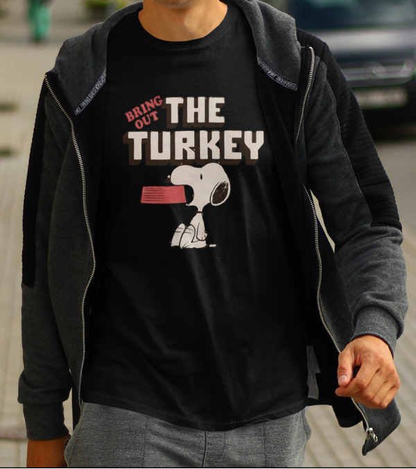 Snoopy Bring Out The Turkey Peanuts Thanksgiving Iconic Cartoon T-Shirt
