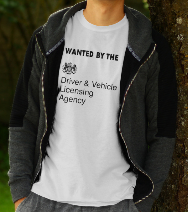Wanted By The Driver And Vehicle Licensing Agency Mock Design UK Crest T-Shirt