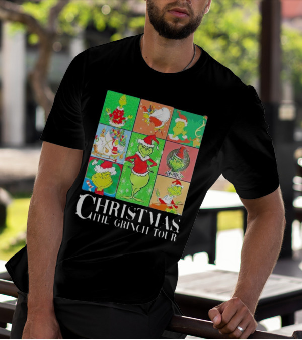 Christmas The Grinch Tour Santa Hat Emojis And Festive Scenes T-Shirt