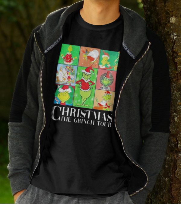 Christmas The Grinch Tour Santa Hat Emojis And Festive Scenes T-Shirt