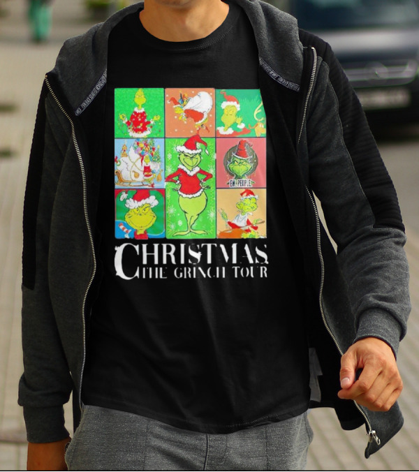 Christmas The Grinch Tour Santa Hat Emojis And Festive Scenes T-Shirt