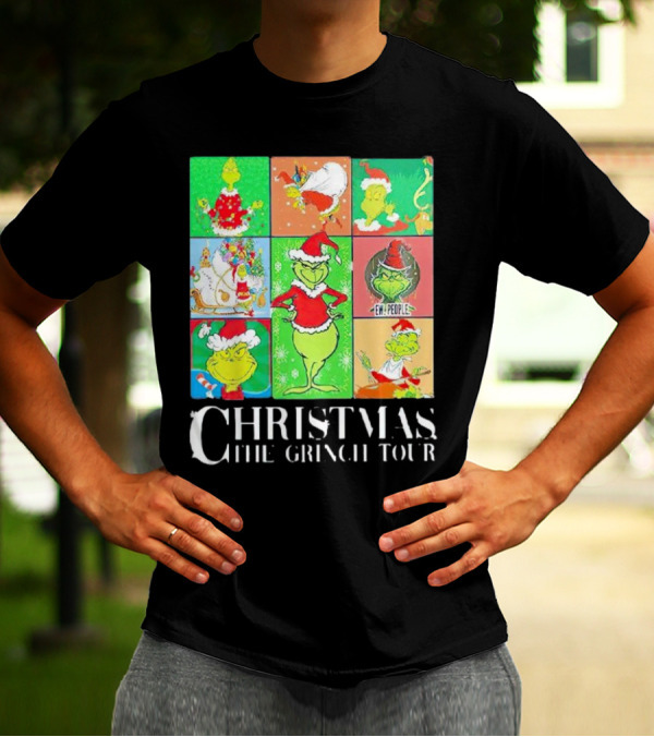 Christmas The Grinch Tour Santa Hat Emojis And Festive Scenes T-Shirt