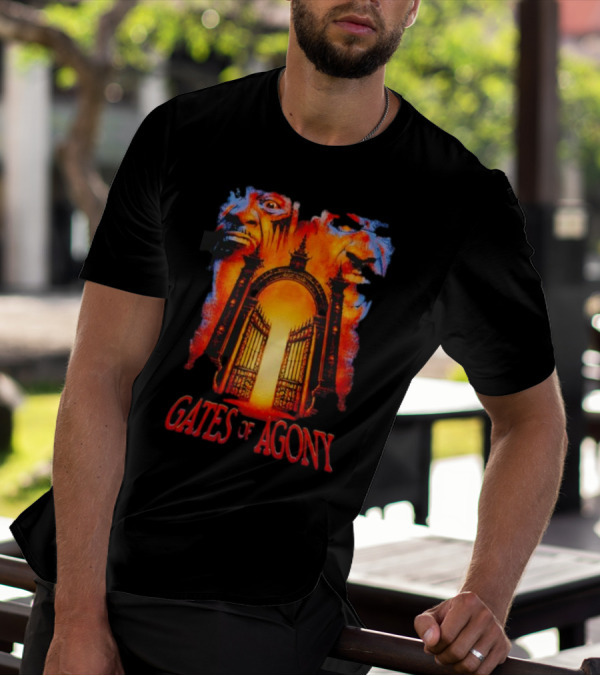 Gates Of Agony Open The Gates With Horror Faces And Fiery Entrance T-Shirt