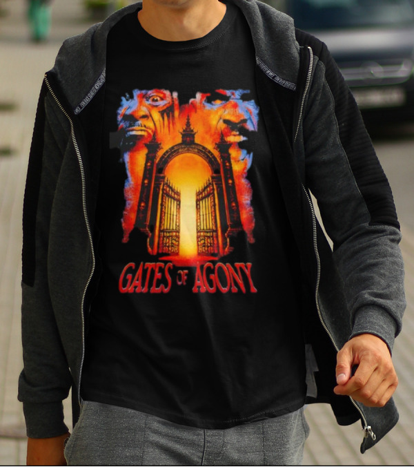 Gates Of Agony Open The Gates With Horror Faces And Fiery Entrance T-Shirt