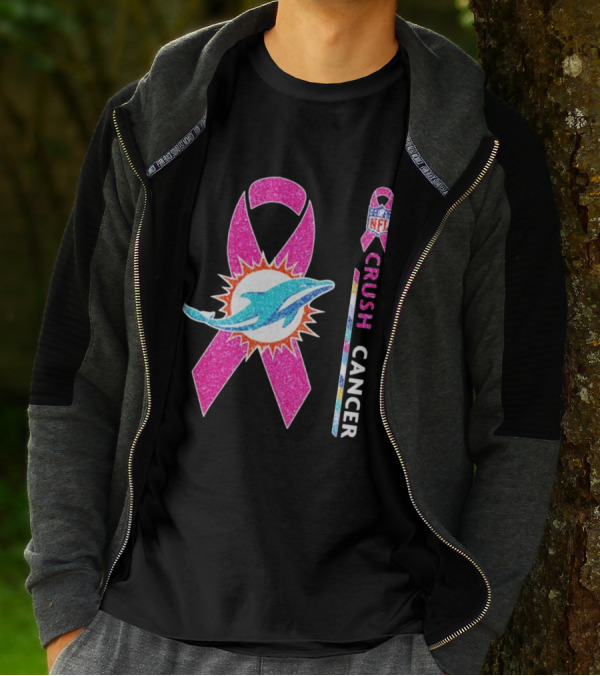 NFL Miami Dolphins Pink Ribbon Crush Cancer Initiative T-Shirt