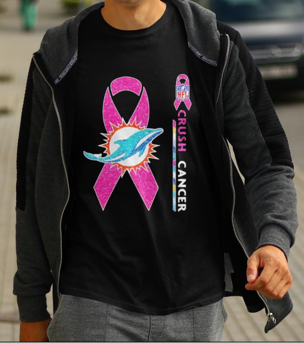NFL Miami Dolphins Pink Ribbon Crush Cancer Initiative T-Shirt