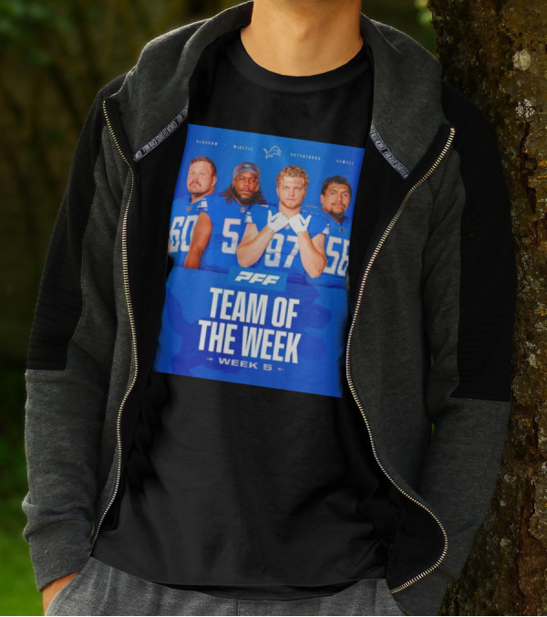 PFF Detroit Lions Glasgow McNeill Hutchinson Sewell Team Of The Week Week 5 T-Shirt