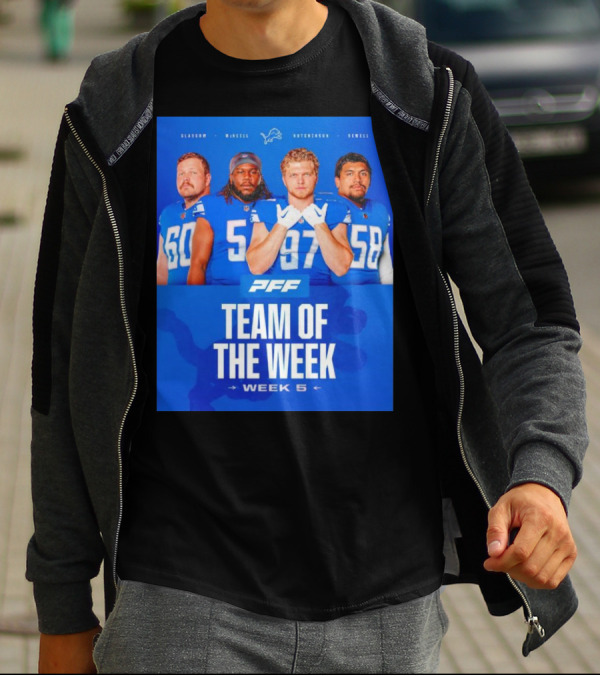 PFF Detroit Lions Glasgow McNeill Hutchinson Sewell Team Of The Week Week 5 T-Shirt